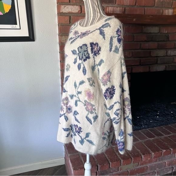 VTG Express Tricot 90s Angora Silk Floral Print Oversized Sweater Sz M - Picture 4 of 7